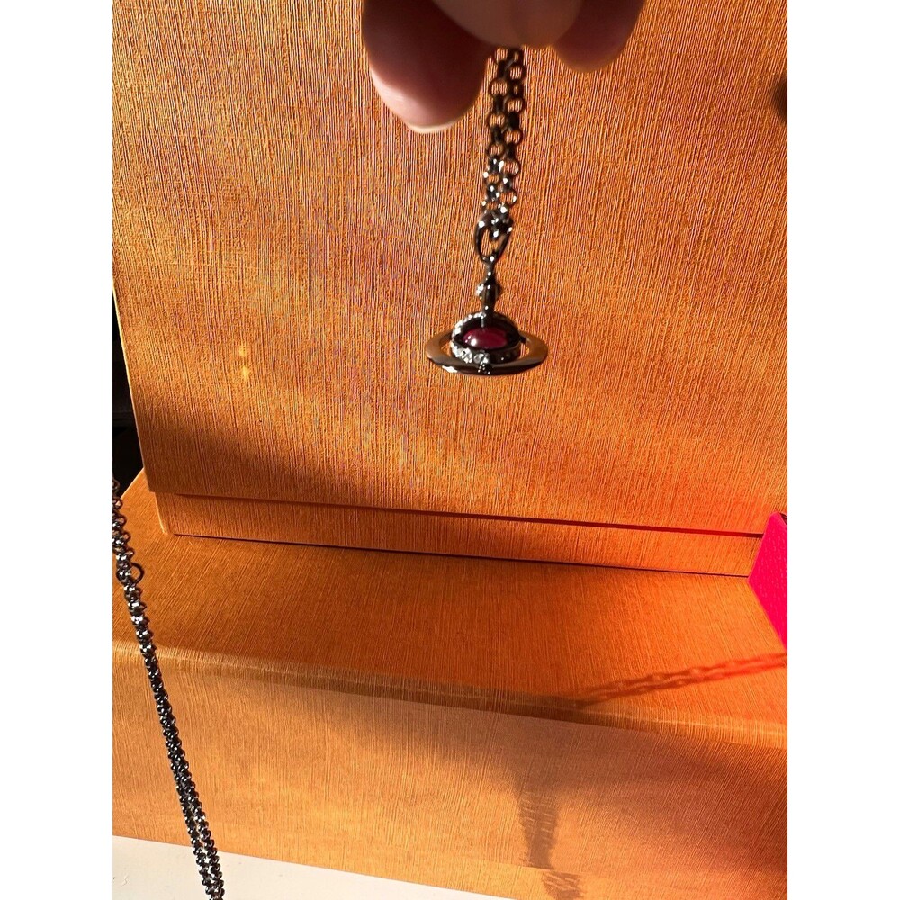Vivienne Westwood Tiny Orb Pendant Necklace - Gunmetal & Purple Stone